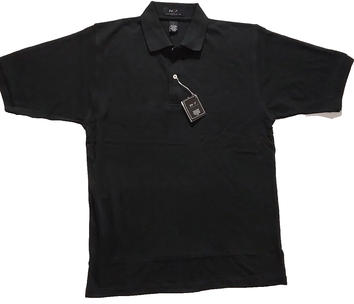 24/7 Lifestyle Clothing, Shoes & Accessories:Men:Men's Clothing:Shirts:Polos 24/7 Lifestyle Mens Polo Shirt Black Performance 2-Button Short Sleeve Large NWT