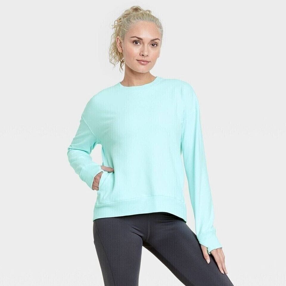 All in Motion Clothing, Shoes & Accessories:Women:Women's Clothing:Activewear:Hoodies & Sweatshirts All In Motion Women's French Terry Crewneck Sweatshirt Aqua/Green Size L ~  NWT