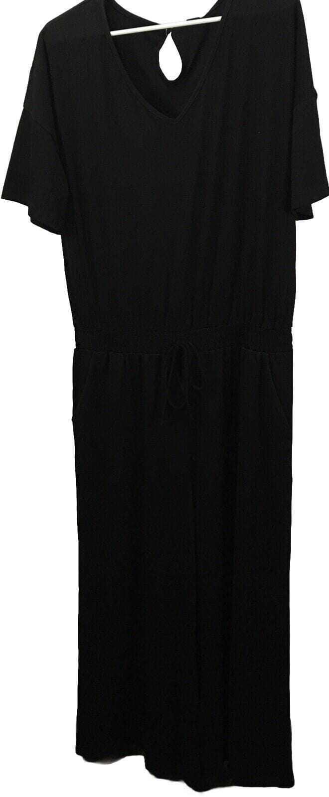 Anrabess Clothing, Shoes & Accessories:Women:Women's Clothing:Jumpsuits & Rompers Anrabess Womens Small Black Short Sleeved, V-Neck Jumpsuit Wide Leg Romper ~ NWT