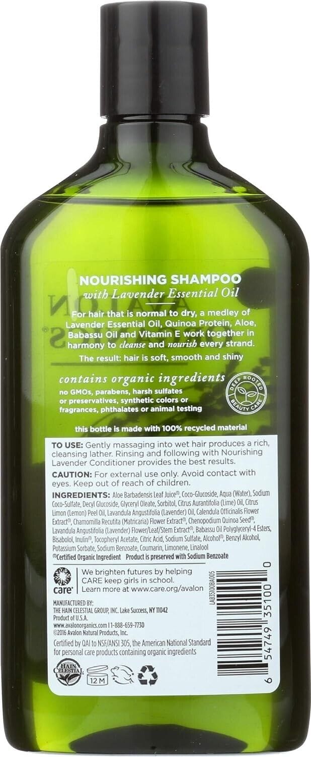 Avalon Organics Health & Beauty:Hair Care & Styling:Shampoos & Conditioners Avalon Organics Nourishing Lavender Shampoo - Vegan ~ NSF Certified ~ 11 Fl Oz.