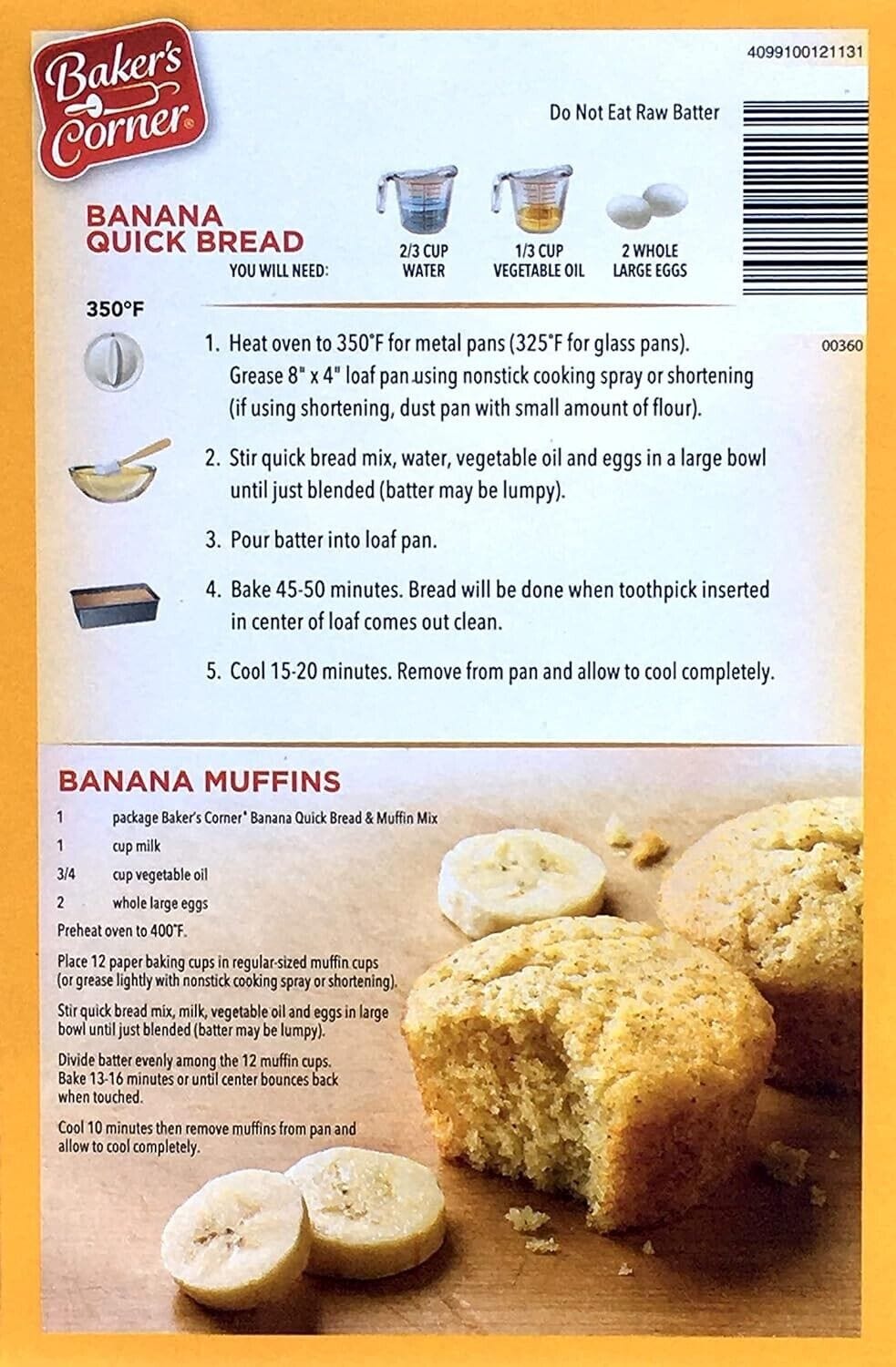 Baker's Corner Home & Garden:Food & Beverages:Pantry:Baking & Desserts:Baking Mixes 2-Pack Banana Quick Bread & Muffin Mix, Made with Real Bananas ~ 14 oz per Box