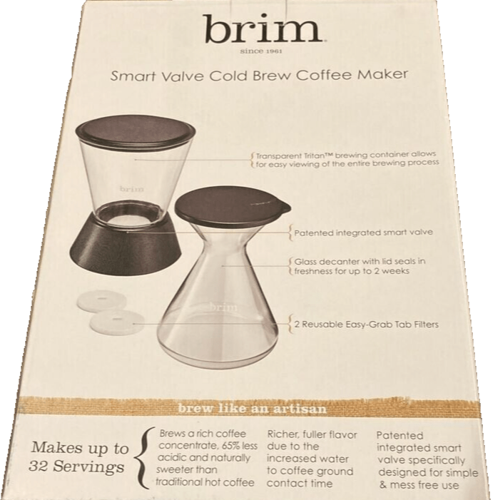 Brim Home & Garden:Kitchen, Dining & Bar:Small Kitchen Appliances:Coffee, Tea & Espresso Makers:Other Coffee, Tea & Espresso Makers Brim Smart Valve Cold Brew Coffee Maker 32 Servings ~ Brew like an Artisan ~ New