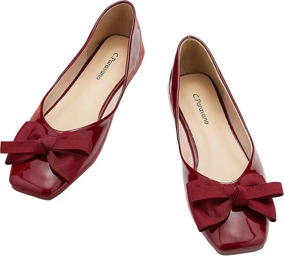 C.PARAVANO Clothing, Shoes & Accessories:Women:Women's Shoes:Flats C. Paravano Aida Women's Red Patent Leather Bowknot Square Toe Flats ~ Size 11