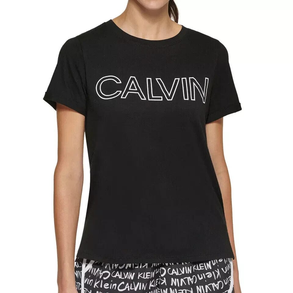 Calvin Klein Clothing, Shoes & Accessories:Women:Women's Clothing:Tops Calvin Klein Women's Black Soft Crew Neck Short Sleeve Graphic Logo Tee ~ XS NWT