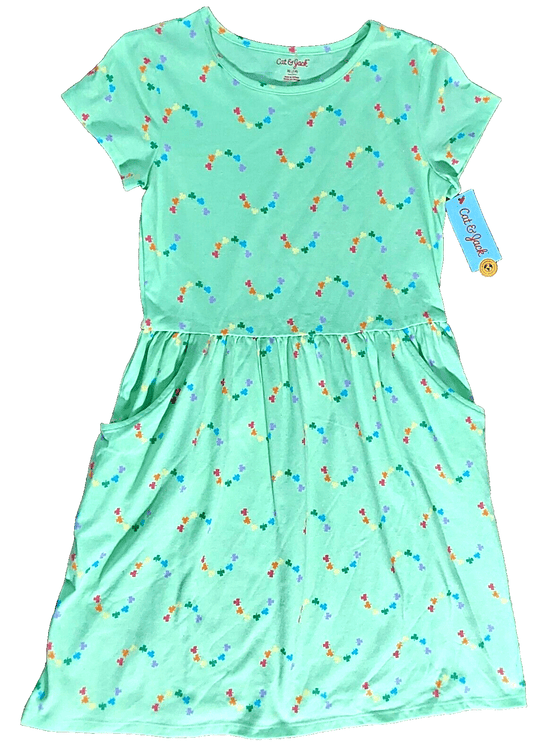 Cat & Jack Clothing, Shoes & Accessories:Kids:Girls:Girls' Clothing (Sizes 4 & Up):Dresses Cat & Jack Girls Size SZ XL (14) Short Sleeve Dress, Pockets Shamrock Print NWT