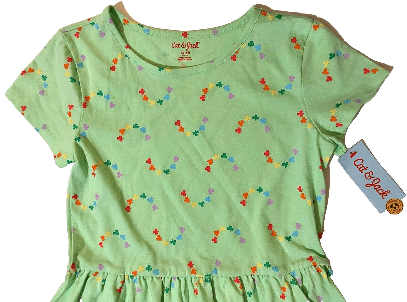 Cat & Jack Clothing, Shoes & Accessories:Kids:Girls:Girls' Clothing (Sizes 4 & Up):Dresses Cat & Jack Girls Size SZ XL (14) Short Sleeve Dress, Pockets Shamrock Print NWT