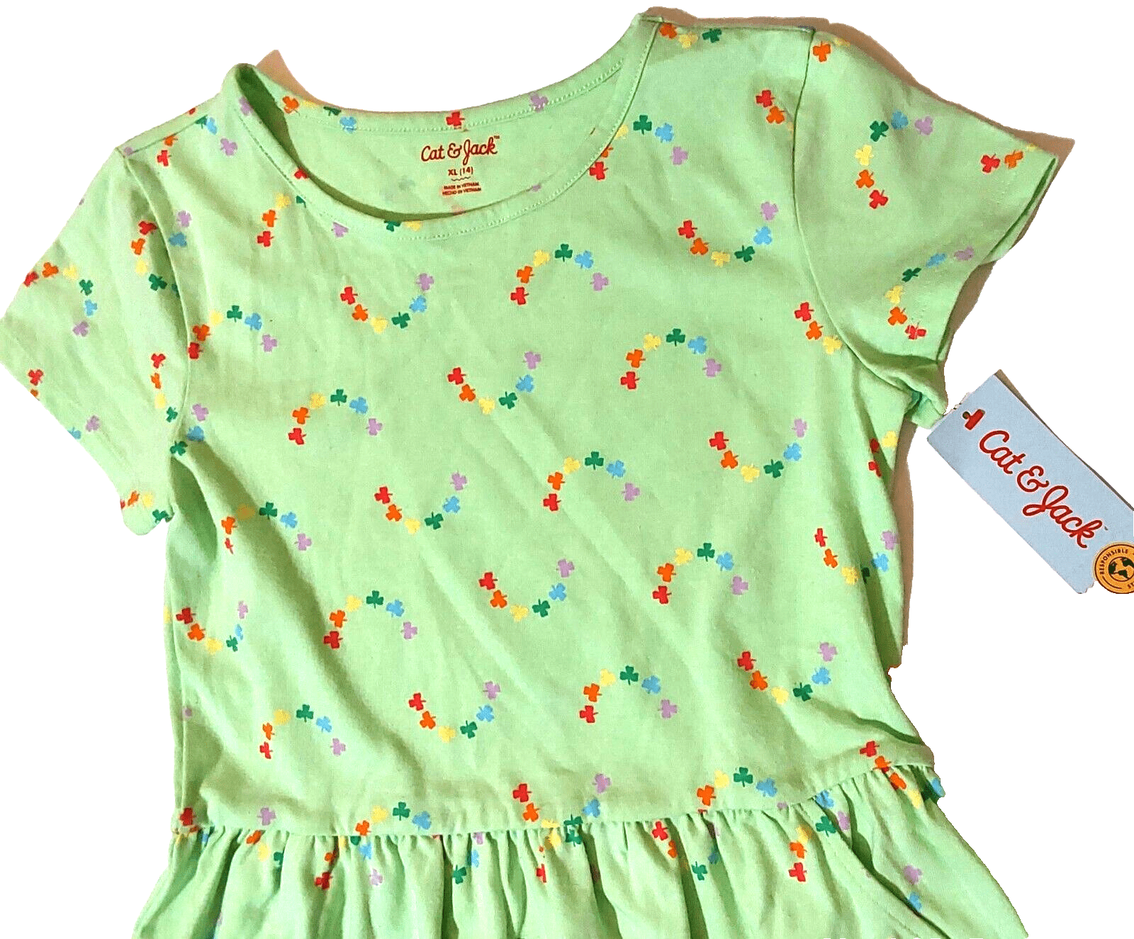 Cat & Jack Clothing, Shoes & Accessories:Kids:Girls:Girls' Clothing (Sizes 4 & Up):Dresses Cat & Jack Girls Size SZ XL (14) Short Sleeve Dress, Pockets Shamrock Print NWT