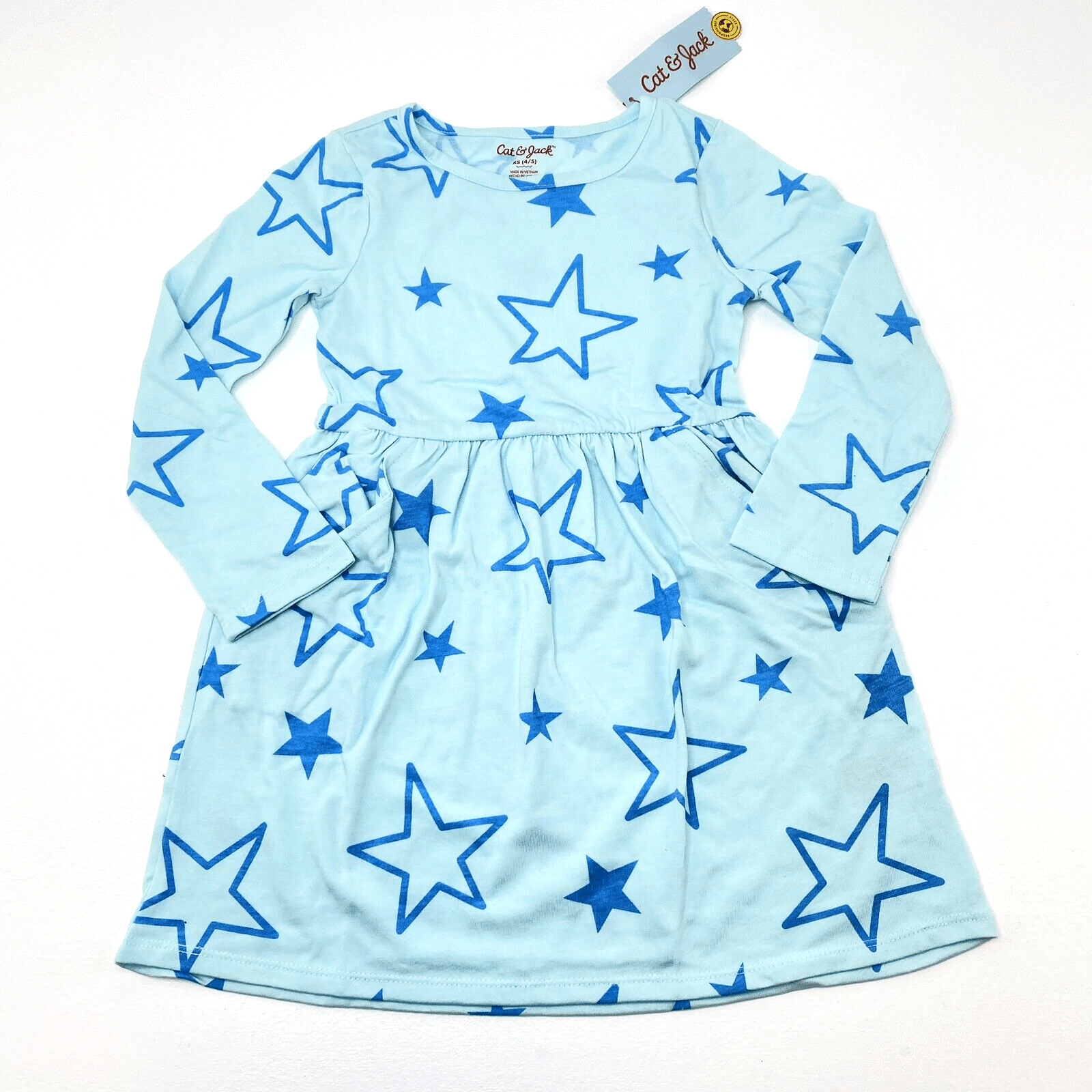 Cat & Jack Clothing, Shoes & Accessories:Kids:Girls:Girls' Clothing (Sizes 4 & Up):Dresses Cat & Jack Girls Sz Med (7/8) Mint w/Blue Stars Dress, Long Sleeve, Pockets, NWT