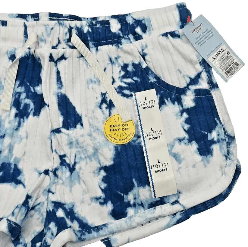 Cat & Jack Clothing, Shoes & Accessories:Kids:Girls:Girls' Clothing (Sizes 4 & Up):Shorts Cat & Jack Girls Tie-Dye Ribbed Shorts Drawstring Pockets Blue, Size L 10/12 NWT