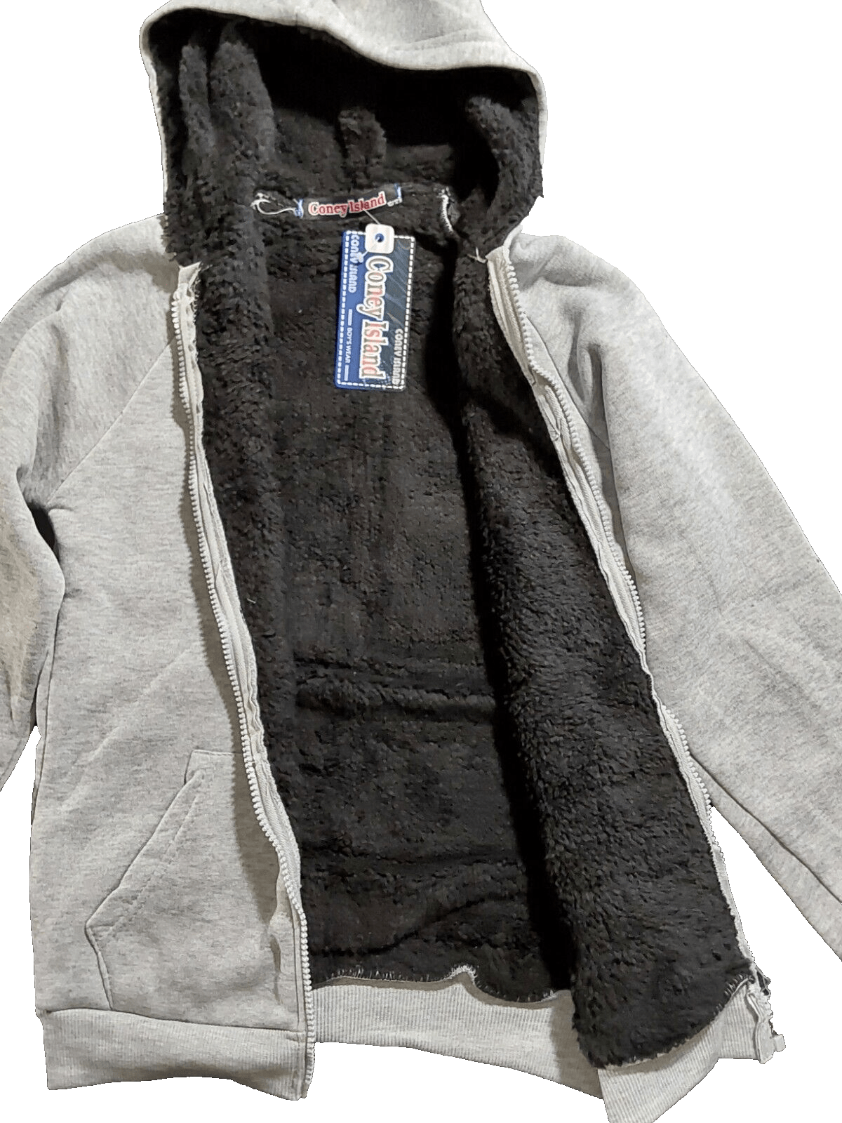 Coney Island Clothing, Shoes & Accessories:Kids:Boys:Boys' Clothing (Sizes 4 & Up):Outerwear Coney Island Boys Size 10/12 Sherpa Zip Hoodie Long Sleeve Jacket~Grey/Black NWT