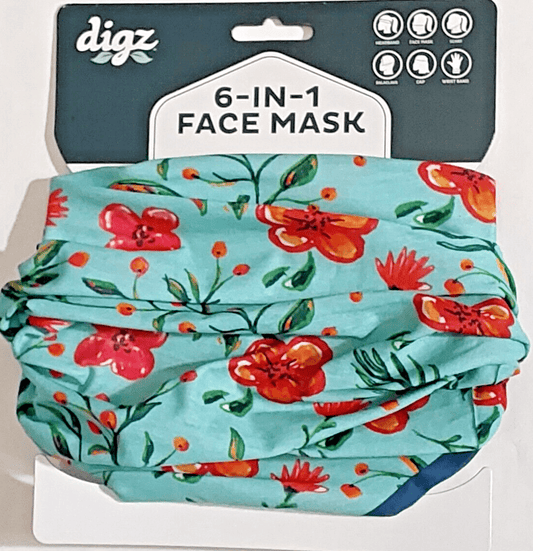 digz Sporting Goods:Winter Sports:Clothing:Hats & Headwear digz 6-in-1 Face Mask ~ 100% Polyester ~ Comfort Stretch ~ Green Floral - New