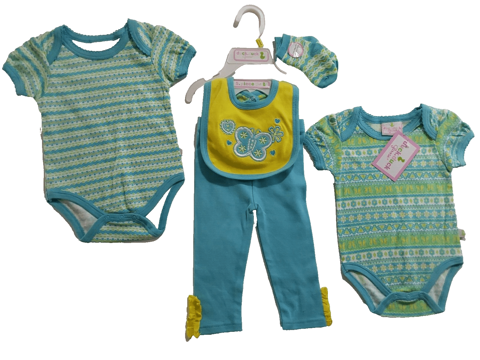 Duck Duck Goose Clothing, Shoes & Accessories:Baby:Baby & Toddler Clothing:Outfits & Sets Girl's Duck Duck Goose 6-9 M 5-Piece Set Green - Bodysuits Pants Socks Bib - NWT