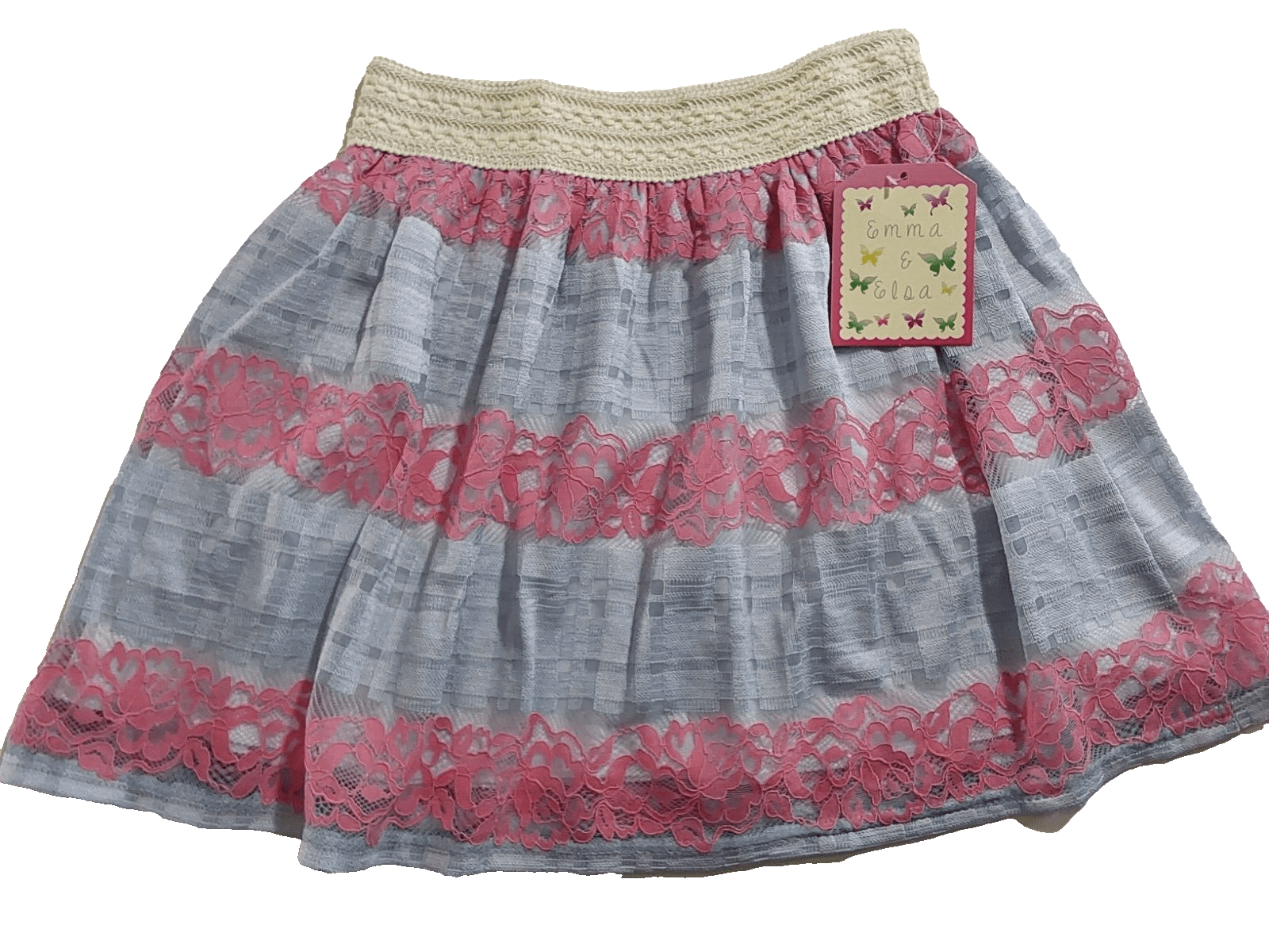 Emma & Elsa Clothing, Shoes & Accessories:Kids:Girls:Girls' Clothing (Sizes 4 & Up):Skirts & Skorts Emma & Elsa Kids Girls Blue/Pink Lace Insert Holiday Party Skirt ~ 10/12 ~ NWT