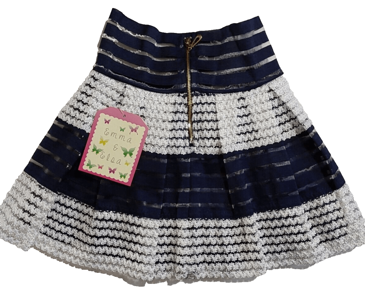 Emma & Elsa Clothing, Shoes & Accessories:Kids:Girls:Girls' Clothing (Sizes 4 & Up):Skirts & Skorts Emma & Elsa Kids Girls Navy and Cream Inserts Holiday Party Skirt ~ 10/12 ~ NWT