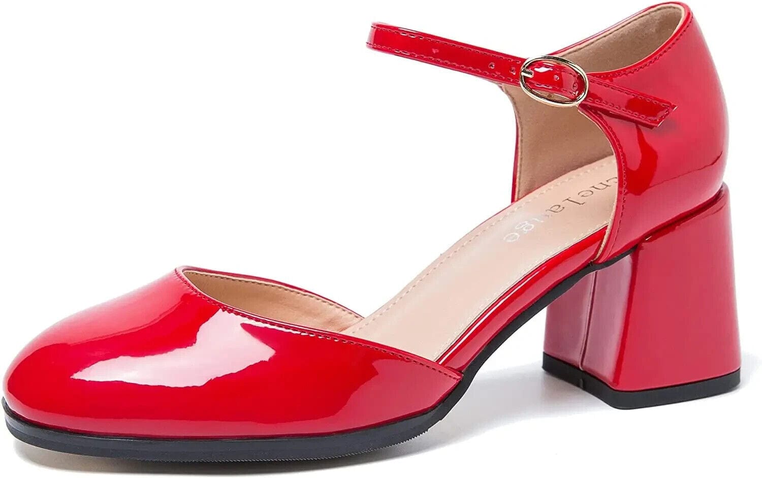 Enelauge Clothing, Shoes & Accessories:Women:Women's Shoes:Sandals Enelauge Women's Red Round Toe Ankle Strap Pumps Chunky Block Heel ~ 8.5 ~ New