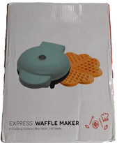 Express Home & Garden:Kitchen, Dining & Bar:Small Kitchen Appliances:Waffle Makers Express 6” Waffle Maker 5 Mini Hearts 1 Large Waffle, Easy Clean, Blue -Open Box