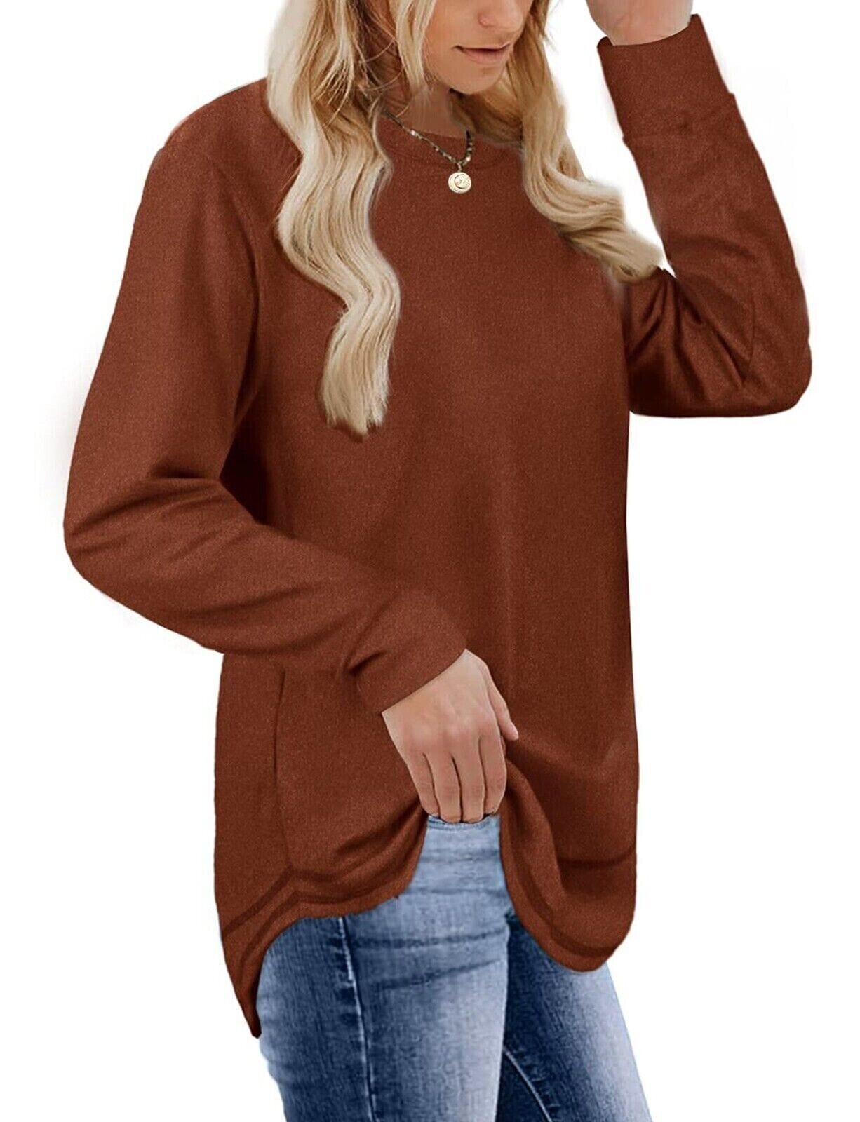 Fantaslook Clothing, Shoes & Accessories:Women:Women's Clothing:Tops Fantaslook Women's Crewneck Sweatshirt Casual Long Sleeve Tunic ~ Brown ~ L~ NWT