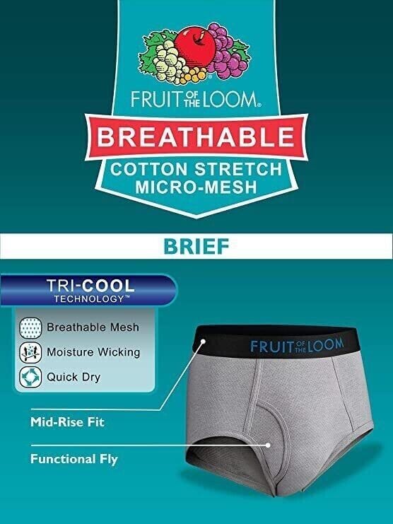 Fruit of the Loom Clothing, Shoes & Accessories:Men:Men's Clothing:Underwear Fruit of the Loom Men's Breathable Cotton Briefs Size: 2X (4-Pack) ~ NWOT