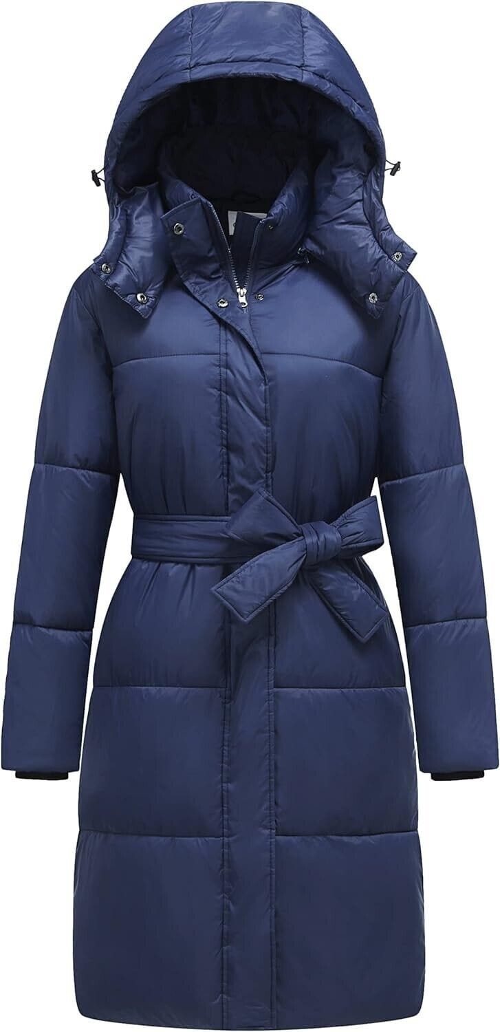 GGleaf Clothing, Shoes & Accessories:Women:Women's Clothing:Coats, Jackets & Vests GGleaf Womens Navy Winter Down Alternative Long Puffer Coat w/Detachable Hood~ L