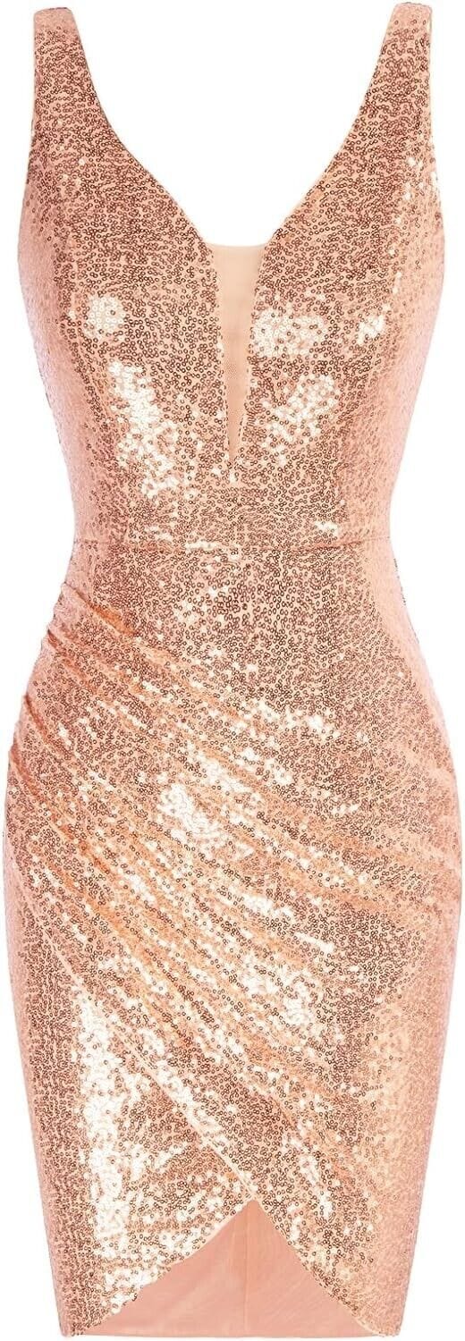 Grace Karin Clothing, Shoes & Accessories:Women:Women's Clothing:Dresses Grace Karin Rose Gold Sequin V-Neck Bodycon Dress ~ Size Medium - NWT