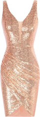 Grace Karin Clothing, Shoes & Accessories:Women:Women's Clothing:Dresses Grace Karin Rose Gold Sequin V-Neck Bodycon Dress ~ Size Medium - NWT