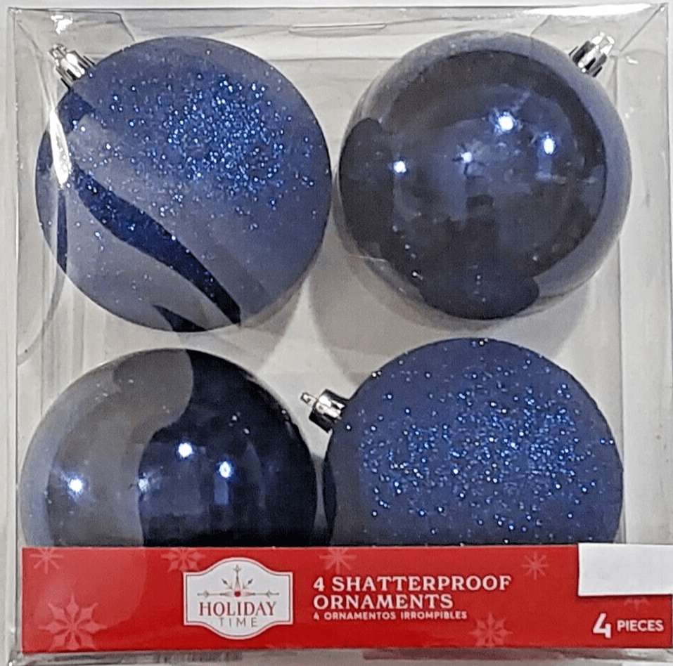 Holiday Time Collectibles:Holiday & Seasonal:Ornaments 2 Holiday Time Christmas Ornaments 4-PK Navy & Gold Round Shatterproof Ornaments