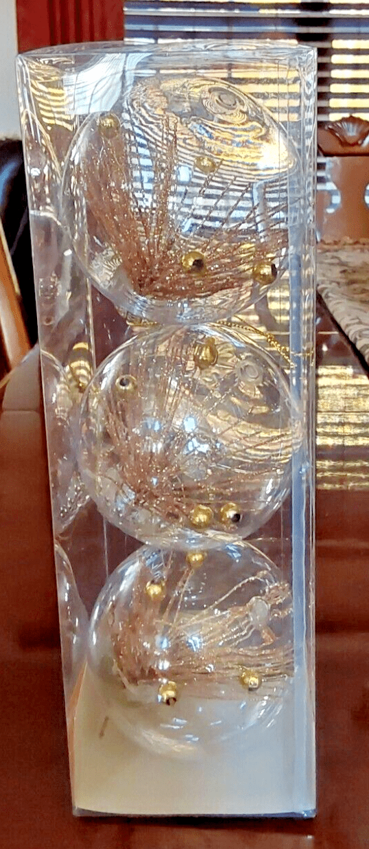 Holiday Time Collectibles:Holiday & Seasonal:Ornaments Two Holiday Time 3-Pack Clear Ornaments with Gold Insert ~ New