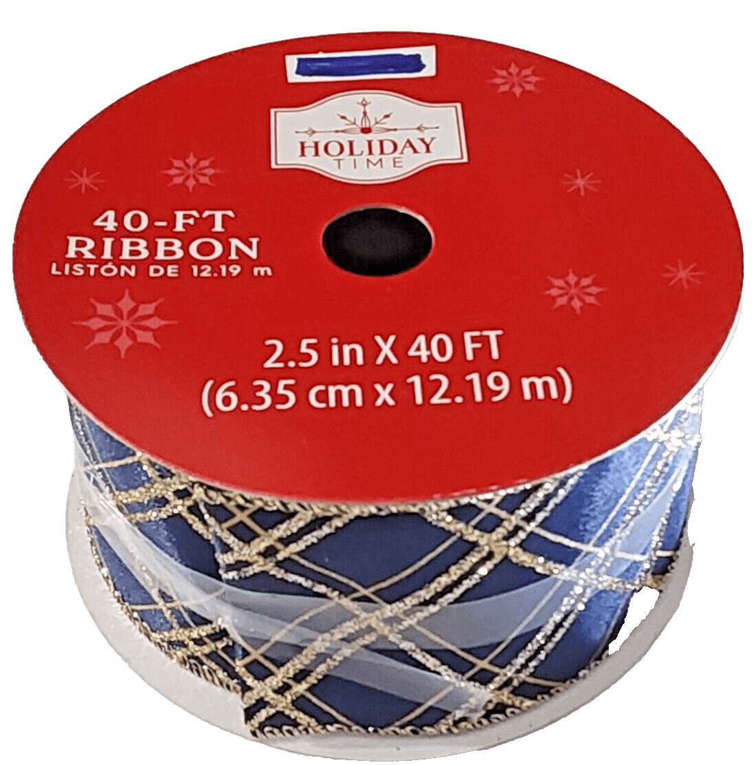 Holiday Time Crafts:Multi-Purpose Craft Supplies:Crafting Pieces:Ribbon Christmas/Craft Decor Ribbon Navy, Gold Edge Plaid Glitter Accent 2.5in X 40ft