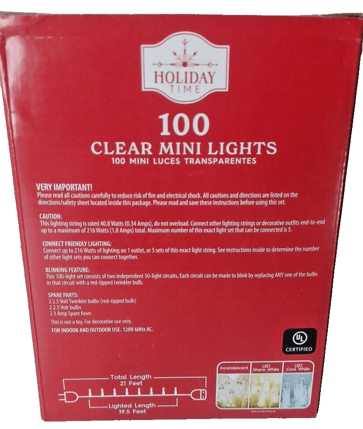 Holiday Time Home & Garden:Holiday & Seasonal Décor:String Lights Holiday Time 100-Count Clear Incandescent Mini Lights for the Holiday ~ New