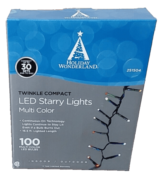 Holiday Wonderland Home & Garden:Lamps, Lighting & Ceiling Fans:String Lights, Fairy Lights Holiday Wonderland Twinkle Compact Starry, 100 Multi LED Bulbs ~ Indoor/Outdoor