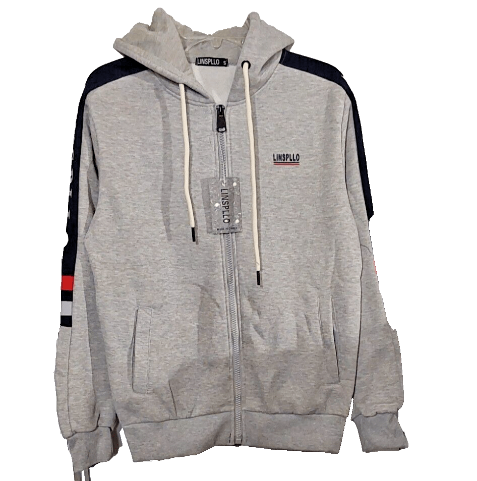 LINSPLLO Clothing, Shoes & Accessories:Men:Men's Clothing:Activewear:Hoodies & Sweatshirts LINSPLLO Men's Gray Full Zipper & Pockets Hooded Sweatshirts ~  NWT