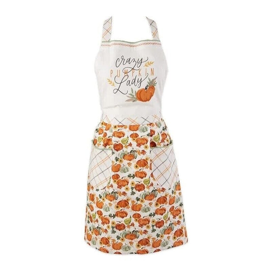 Magnolia Lane Home & Garden:Kitchen, Dining & Bar:Linens & Textiles:Aprons Crazy Lady Fall Pumpkin Printed Kitchen Tie Bib Apron W/ Pockets 21.5" x 30" New