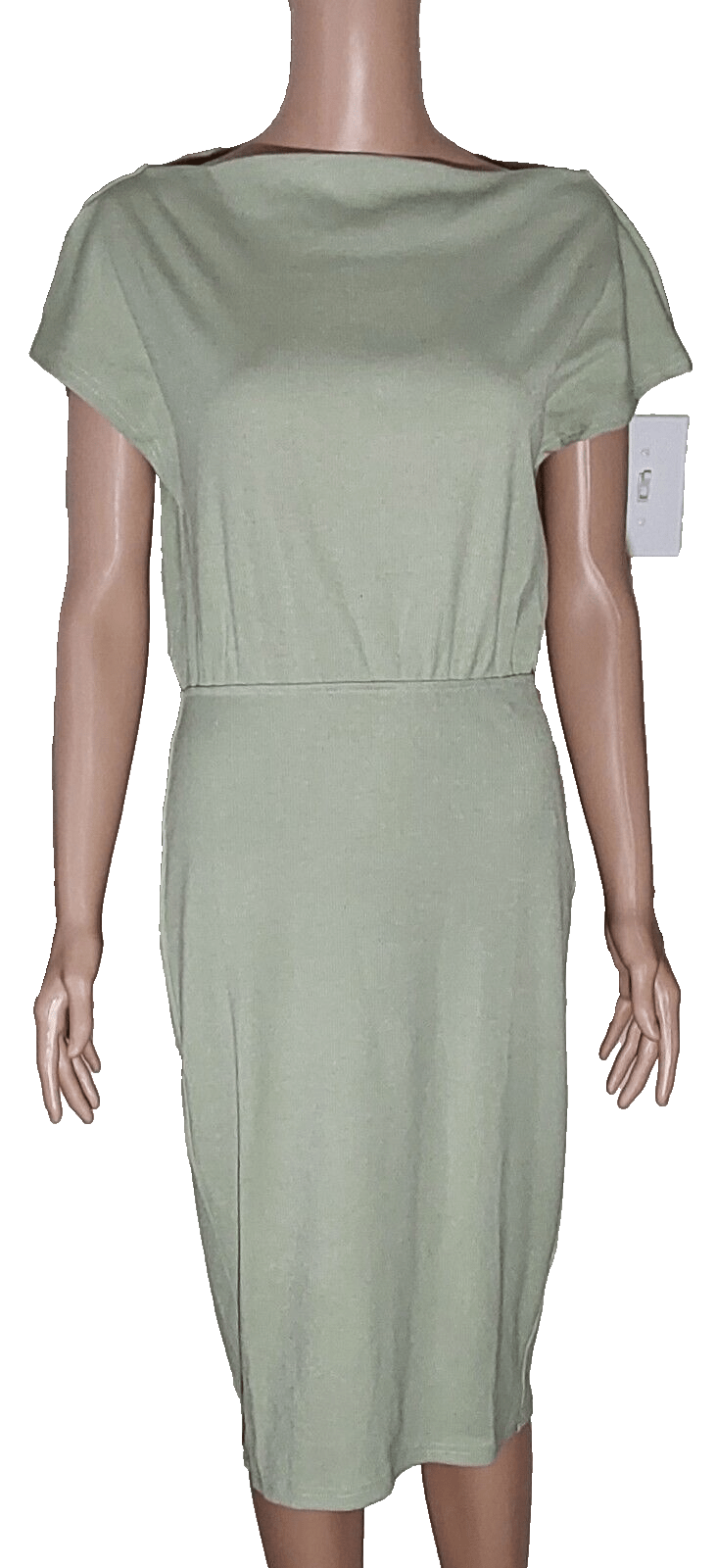 MEROKEETY Clothing, Shoes & Accessories:Women:Women's Clothing:Dresses Merokeety Ribbed Knit Green Short Sleeve Knee Length Sweater Dress - Medium- NWT