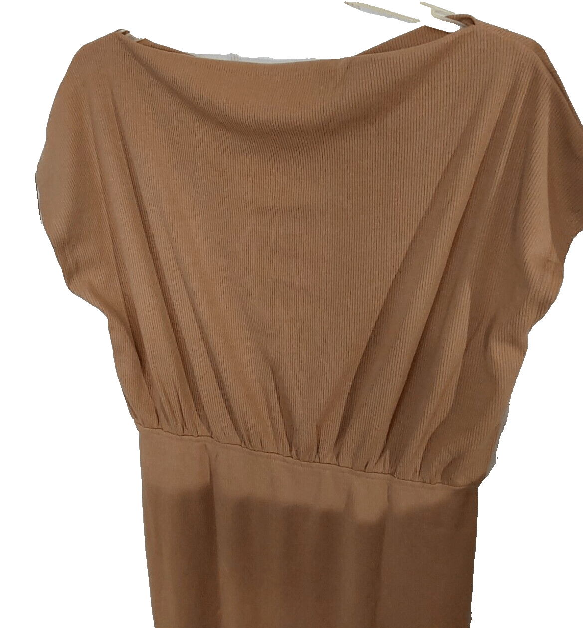 MEROKEETY Clothing, Shoes & Accessories:Women:Women's Clothing:Dresses Merokeety Ribbed Knit Tan Short Sleeve Knee Length Sweater Dress - Large ~ NWT