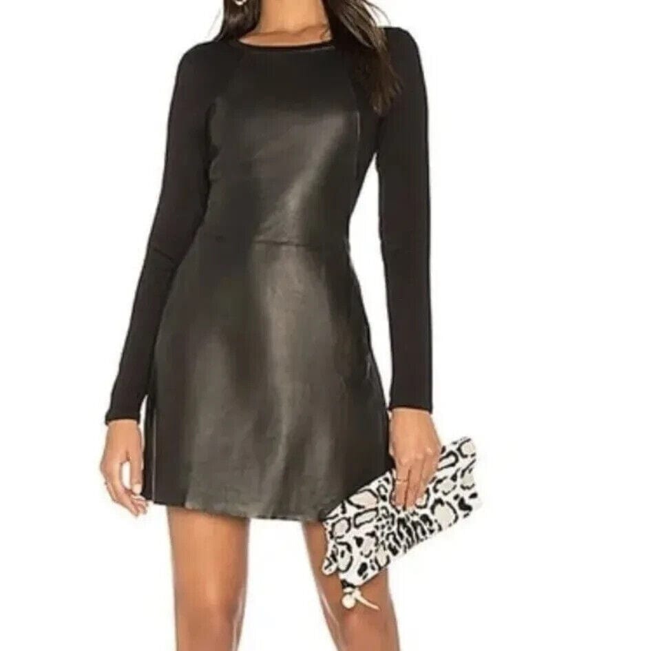 Michael Stars Clothing, Shoes & Accessories:Women:Women's Clothing:Dresses MICHAEL STARS Gray 100% Lambskin Leather Mix Long Sleeve A-line Mini Dress - Sm