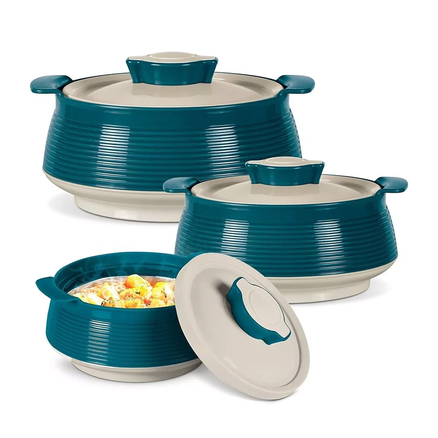 Milton Home & Garden:Kitchen, Dining & Bar:Cookware:Casserole Pans Milton Venice Thermoware Insulated Inner Steel 3-Piece Casserole Set Hot & Cold