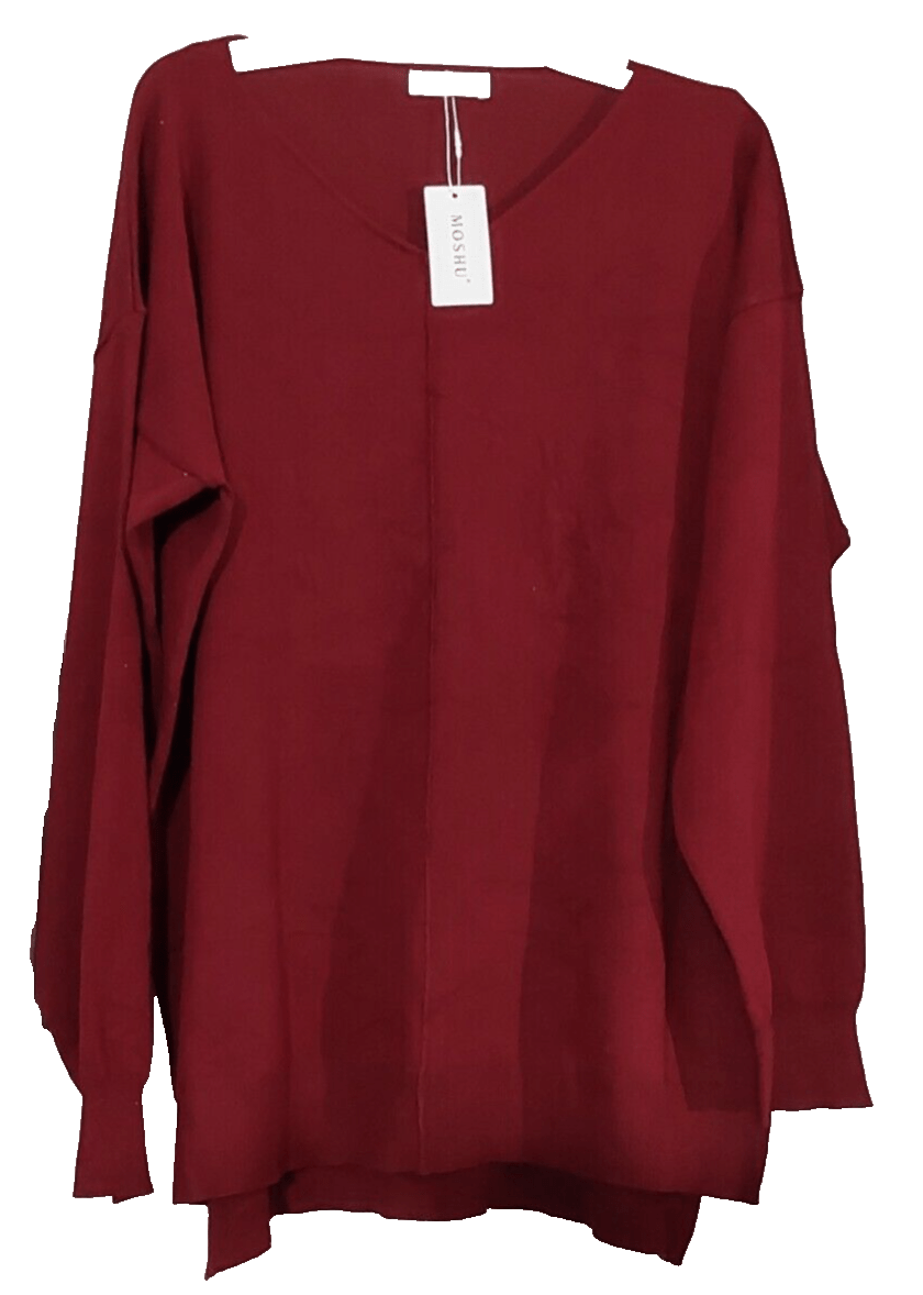 moshu Clothing, Shoes & Accessories:Women:Women's Clothing:Sweaters Moshu Women's Red V-Neck Lightweight Knit Pullover Sweater for Fall ~ XXL ~ NWT