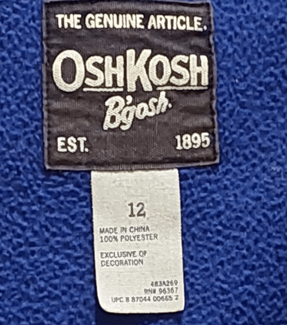 OshKosh B’gosh Clothing, Shoes & Accessories:Kids:Boys:Boys' Clothing (Sizes 4 & Up):Outerwear VTG OSHKOSH B'GOSH Boy's Fleece Jacket Blue/Gray Full Zip, School, Outdoor SZ 12