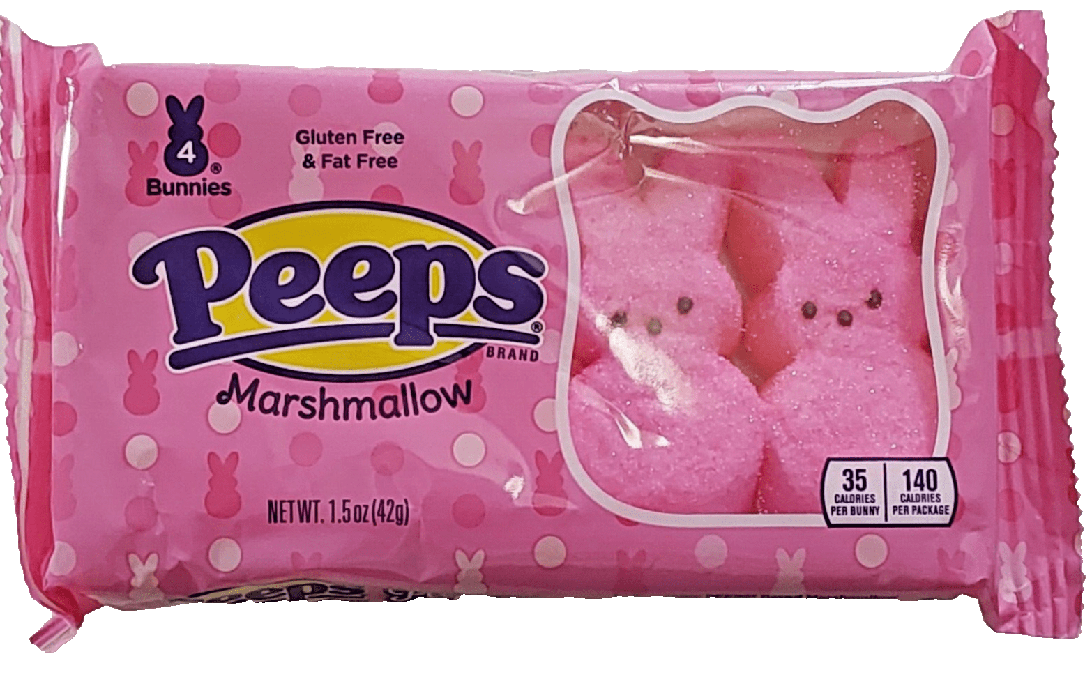 Peeps Home & Garden:Food & Beverages:Pantry:Sweets & Chocolate:Candy:Gummy, Soft Sweets & Marshmallows Peeps 4-Pk Marshmallow Easter Bunnies, Gluten & Fat Free, 2 Pks ~ 1.5oz (42g) Ea