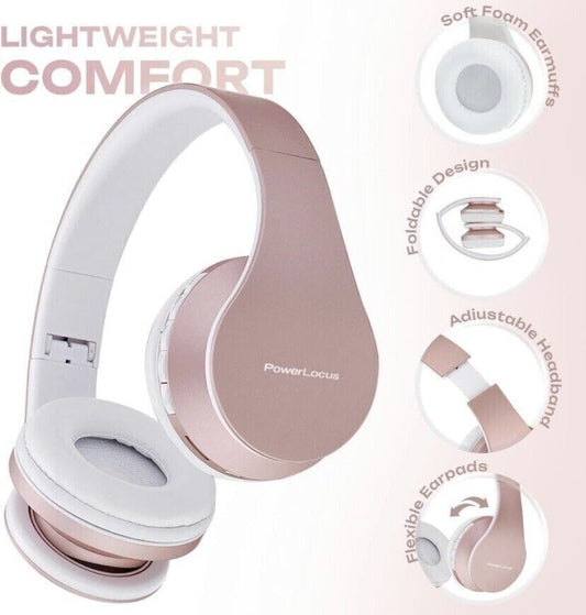 PowerLocus Consumer Electronics:Portable Audio & Headphones:Headphones PowerLocus Kids Bluetooth Over-Ear Headphones w/Case, LG IPAD~ Rose Gold ~ New