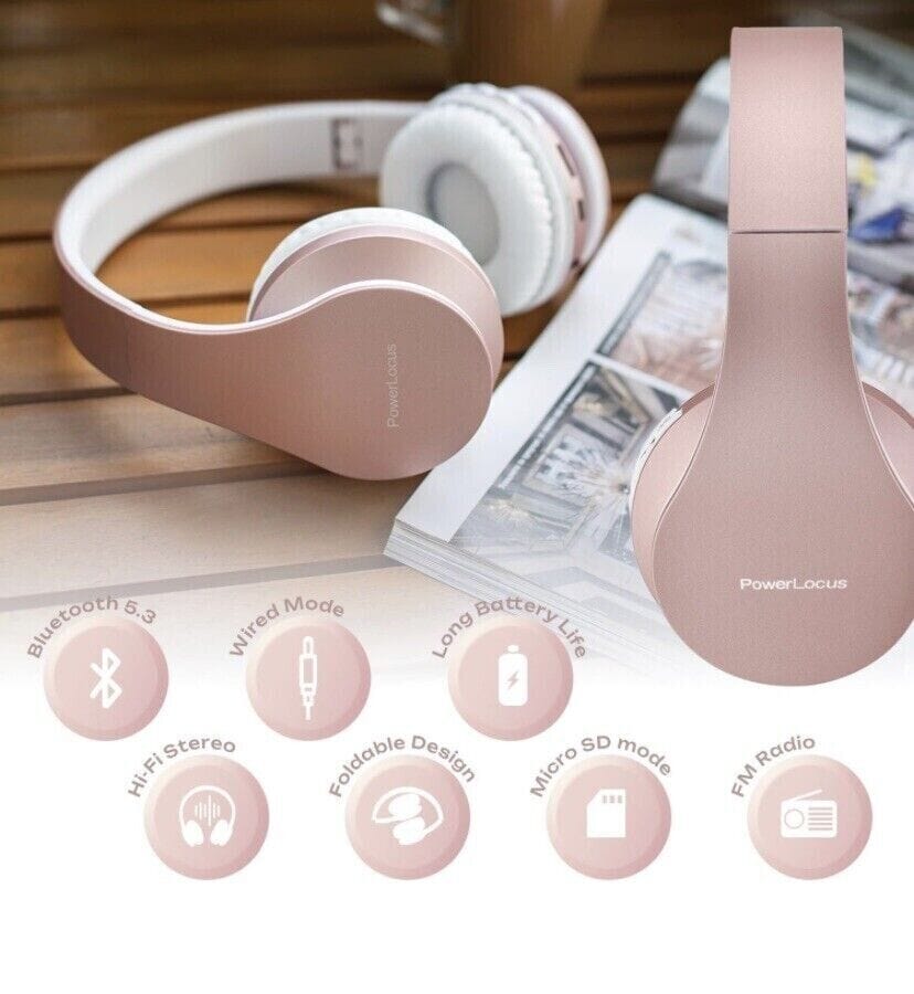 PowerLocus Consumer Electronics:Portable Audio & Headphones:Headphones PowerLocus Kids Bluetooth Over-Ear Headphones w/Case, LG IPAD~ Rose Gold ~ New