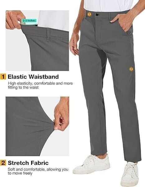 PULI Clothing, Shoes & Accessories:Men:Men's Clothing:Activewear:Activewear Pants PULI Men's Gray Golf Hiking Slim Fit Zipper Pockets Stretch Waterproof Pants ~ NWT