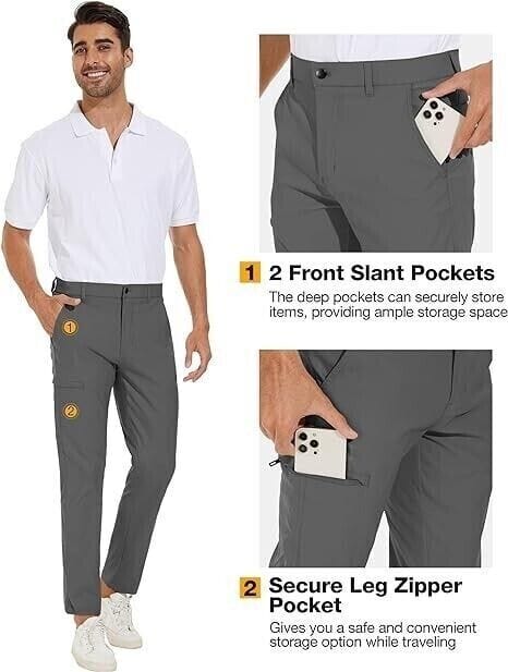 PULI Clothing, Shoes & Accessories:Men:Men's Clothing:Activewear:Activewear Pants PULI Men's Gray Golf Hiking Slim Fit Zipper Pockets Stretch Waterproof Pants ~ NWT