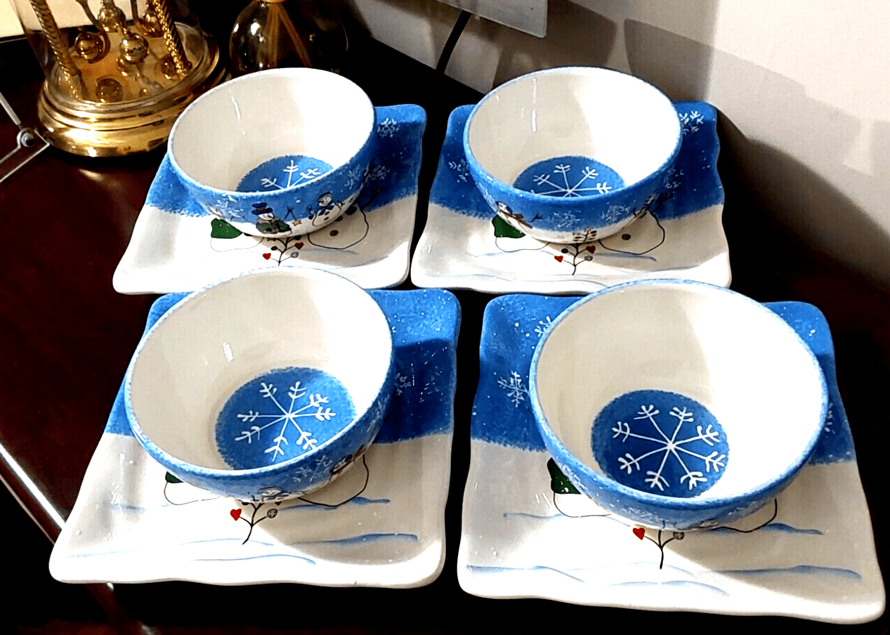 St Nicholas Square Home & Garden:Kitchen, Dining & Bar:Dinnerware & Serveware:Plates St. Nicholas Square Button Up 4 Salad Plates (8.5") & 4 Cereal Bowls (6") ~ Used