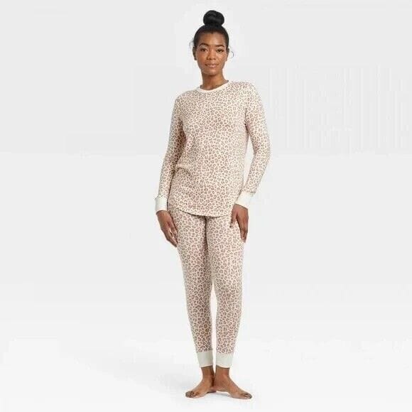 Stars Above Clothing, Shoes & Accessories:Women:Women's Clothing:Intimates & Sleep:Sleepwear & Robes Stars Above Women's Cream Leopard Print 2X Long Sleeve Pajama Set, Cozy Spandex