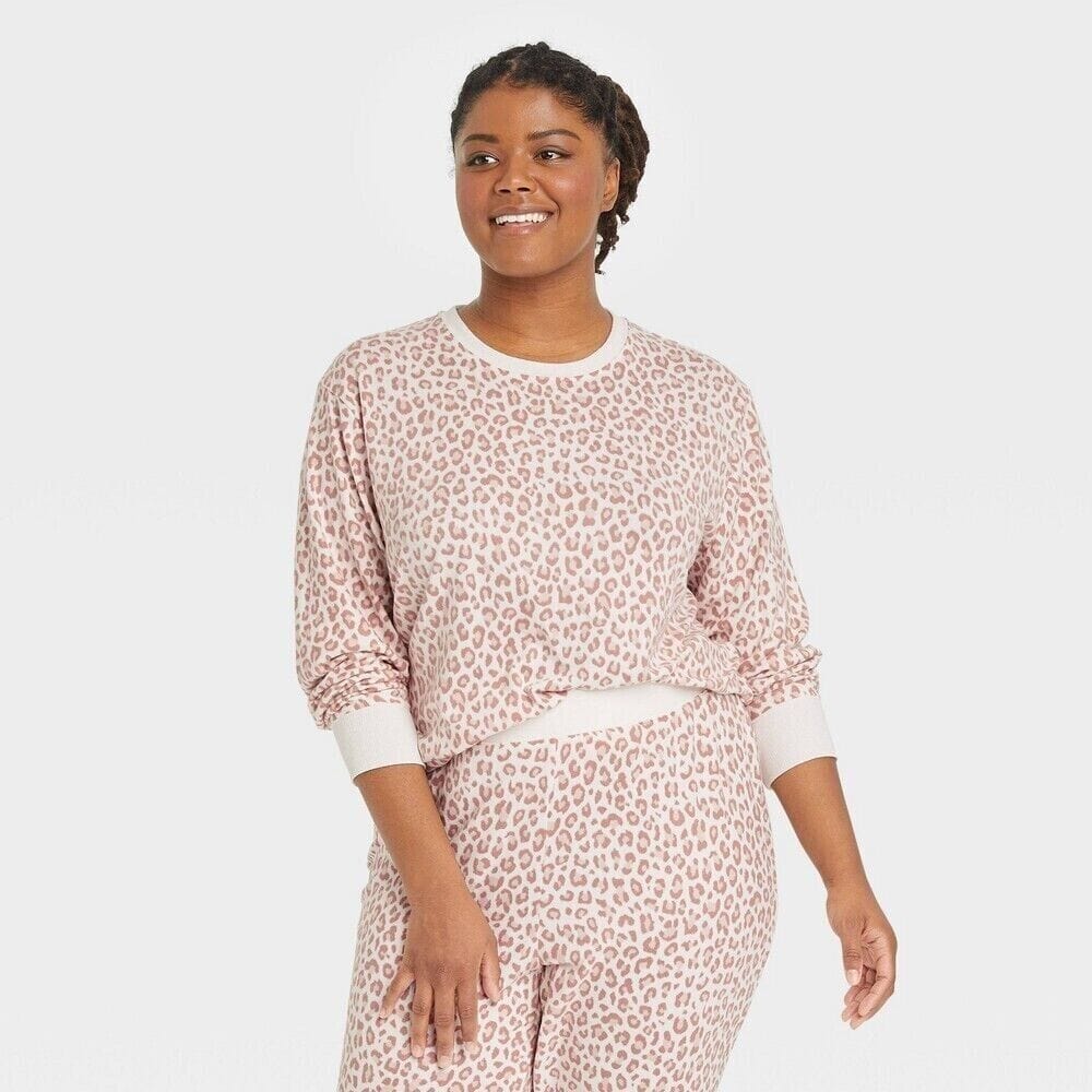 Stars Above Clothing, Shoes & Accessories:Women:Women's Clothing:Intimates & Sleep:Sleepwear & Robes Stars Above Women's Cream Leopard Print 2X Long Sleeve Pajama Set, Cozy Spandex