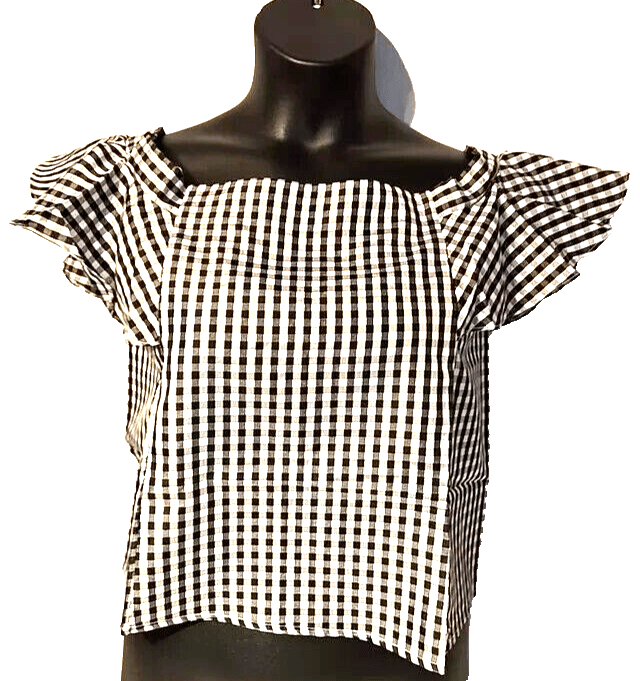 Timing Clothing, Shoes & Accessories:Women:Women's Clothing:Tops Timing Black & White Plaid Off-Shoulders Ladies Cropped Tank Top Size Med. ~ NWT