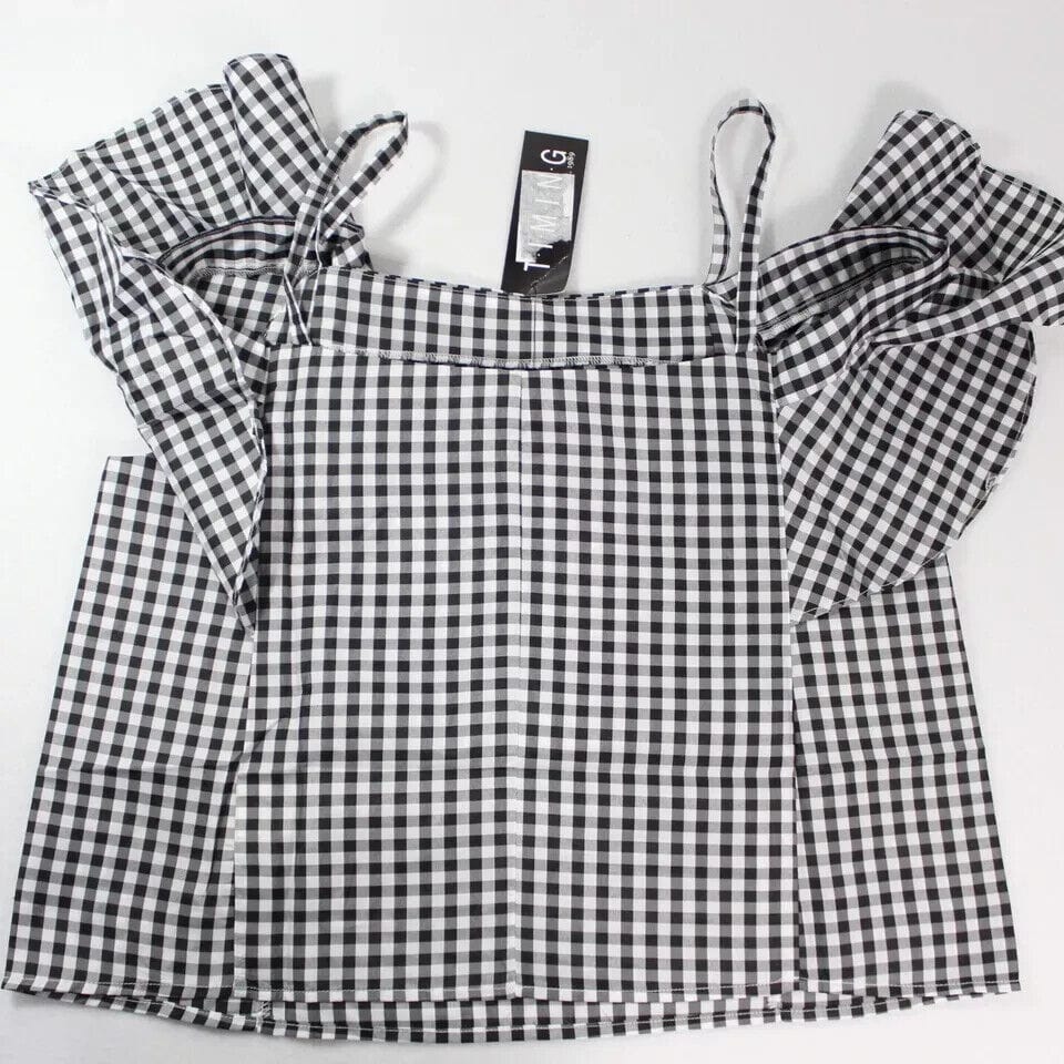 Timing Clothing, Shoes & Accessories:Women:Women's Clothing:Tops Timing Black & White Plaid Off-Shoulders Ladies Cropped Tank Top Size Med. ~ NWT