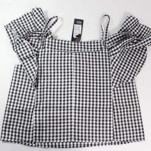 Timing Clothing, Shoes & Accessories:Women:Women's Clothing:Tops Timing Black & White Plaid Off-Shoulders Ladies Cropped Tank Top Size Small- NWT