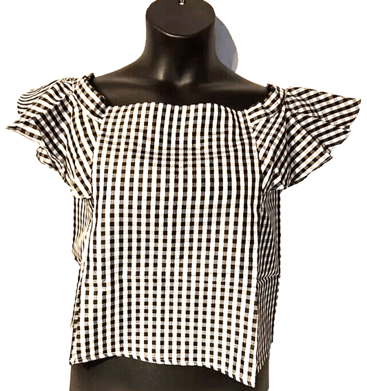 Timing Clothing, Shoes & Accessories:Women:Women's Clothing:Tops Timing Black & White Plaid Off-Shoulders Size Large Ladies Cropped Tank Top ~NWT